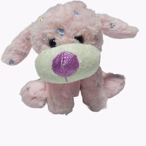 Toms Toy Puppy Dog 7 inch Plush Pink Silver Hearts Purple Nose Stuffed Animal